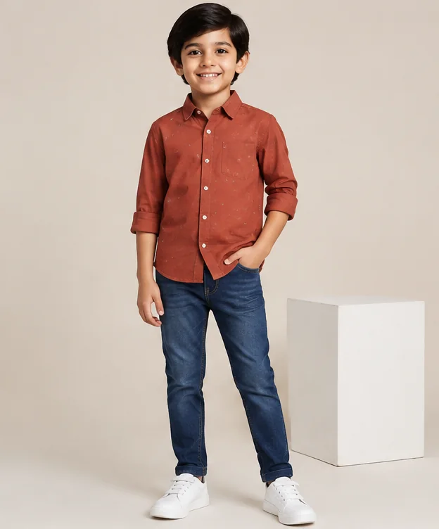Boys Rust Printed Shirt