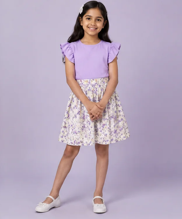 Girls Lavender Top & Skirt