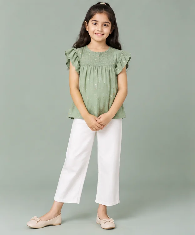 Girls Sage Cotton Top