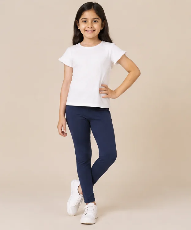 Girls Navy Stretch Trousers