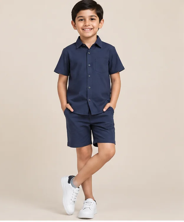 Boys Navy Shirt & Shorts Set