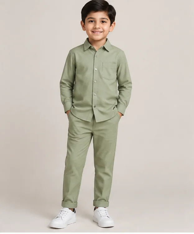 Boys Sage Shirt & Trouser Set