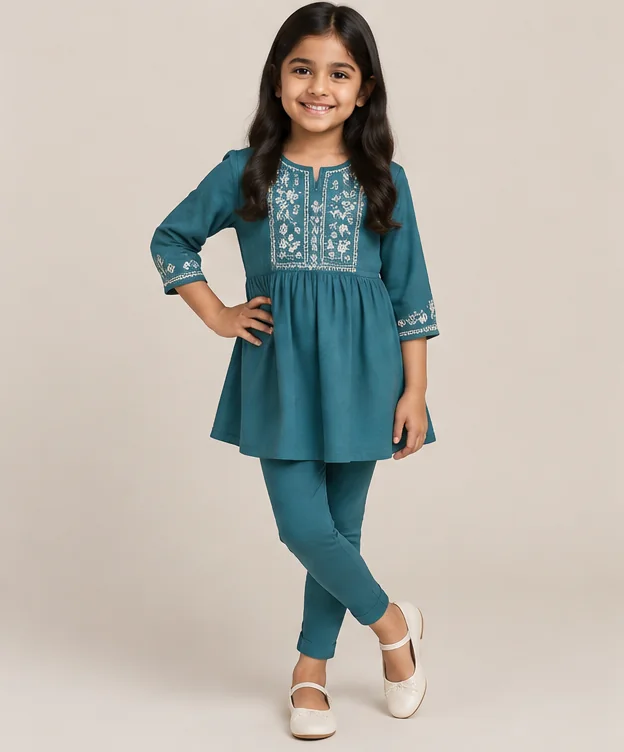 Girls Teal Tunic & Leggings Set