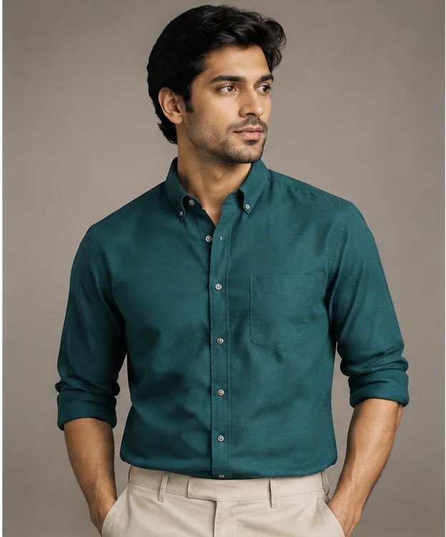 Teal Cotton Casual Shirt
