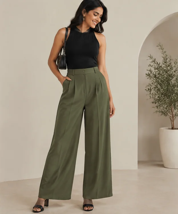 Olive Wide Leg Trousers