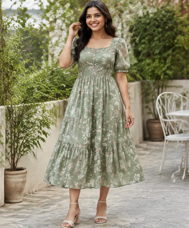 Sage Garden Print Dress