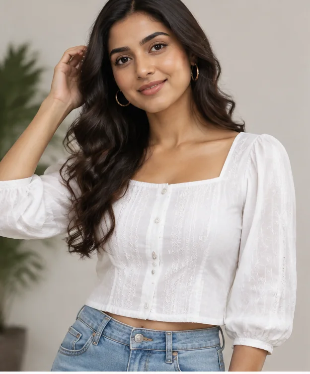 Ivory Cotton Button Blouse